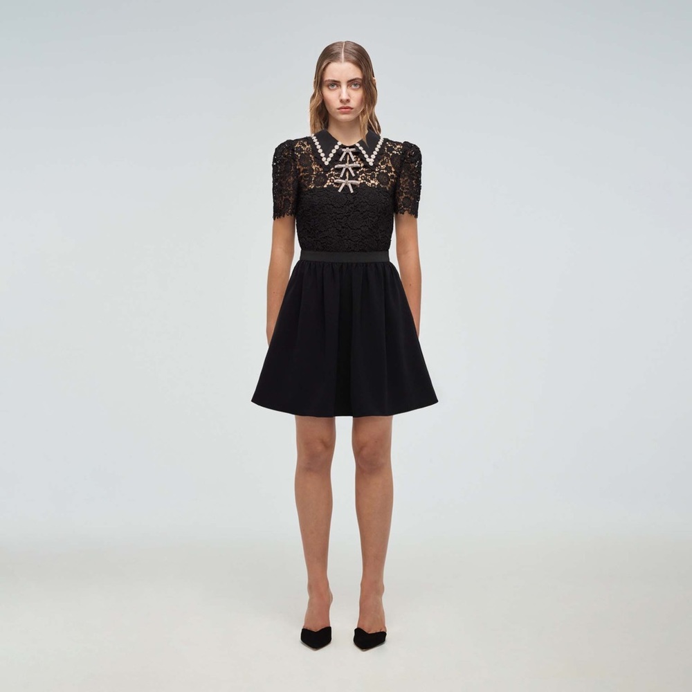 Self Portrait dress black guipure lace
